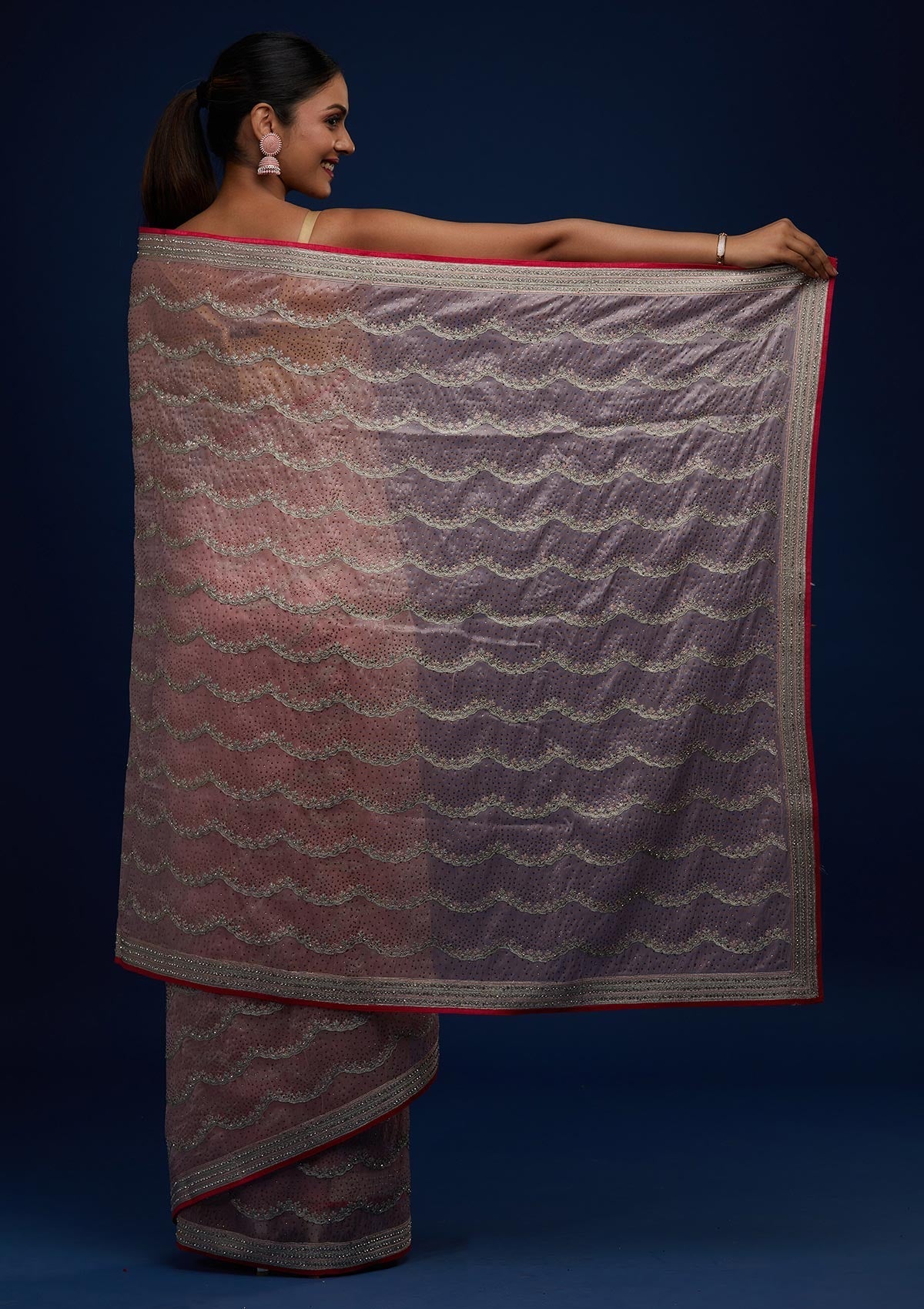 Pink Stonework Tissue Designer Saree - Koskii