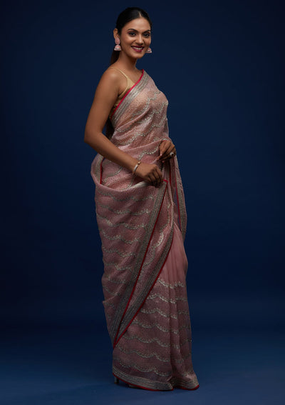 Pink Stonework Tissue Designer Saree - Koskii