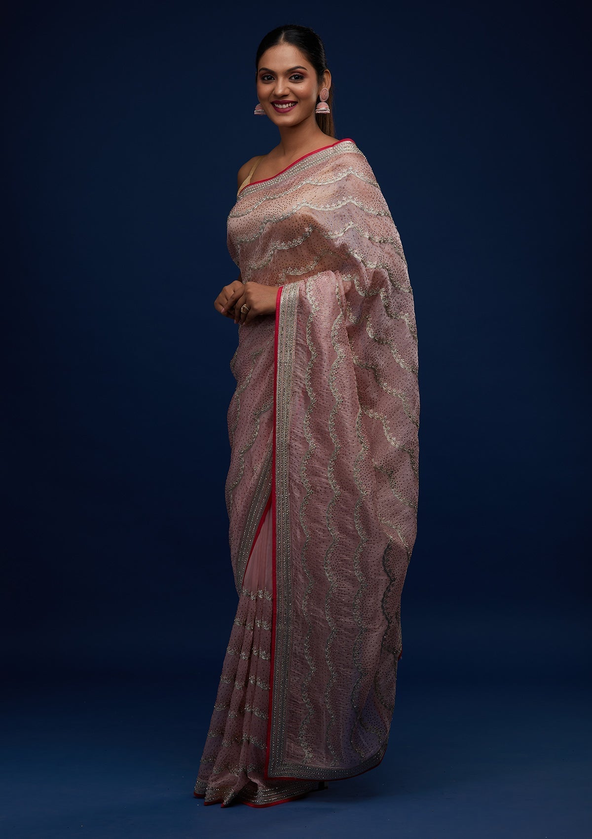 Pink Stonework Tissue Designer Saree - Koskii