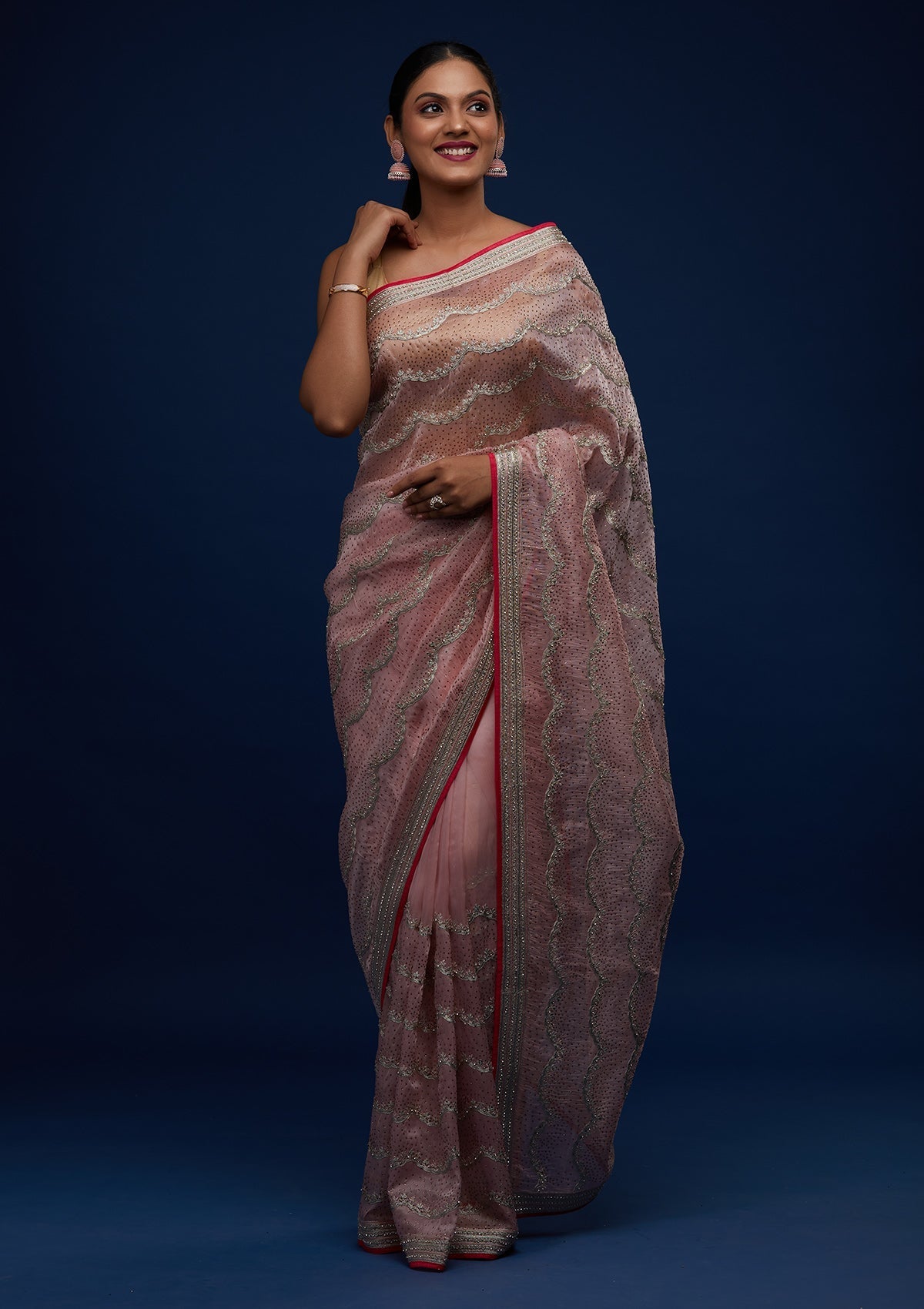 Pink Stonework Tissue Designer Saree - Koskii