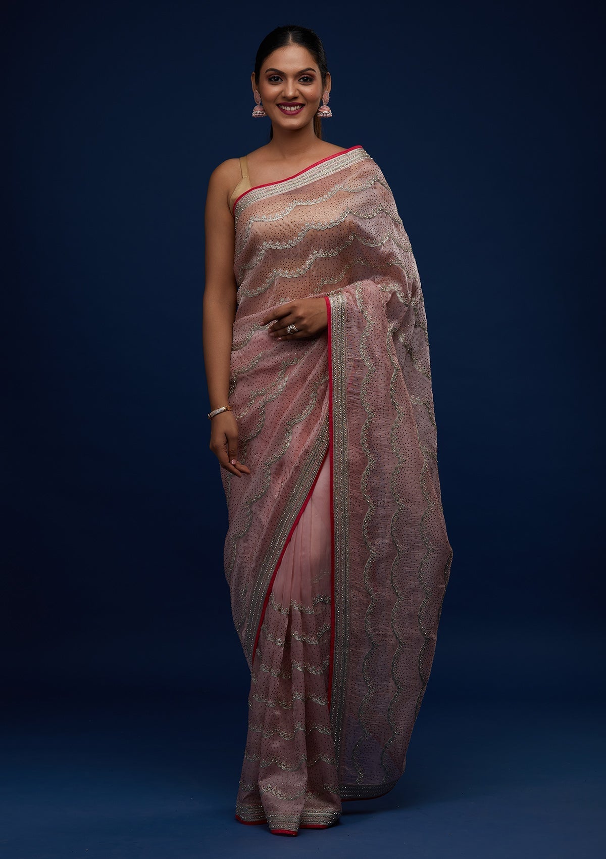 Pink Stonework Tissue Designer Saree - Koskii