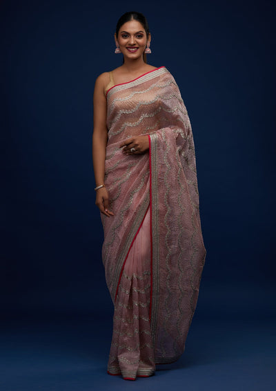 Pink Stonework Tissue Designer Saree - Koskii