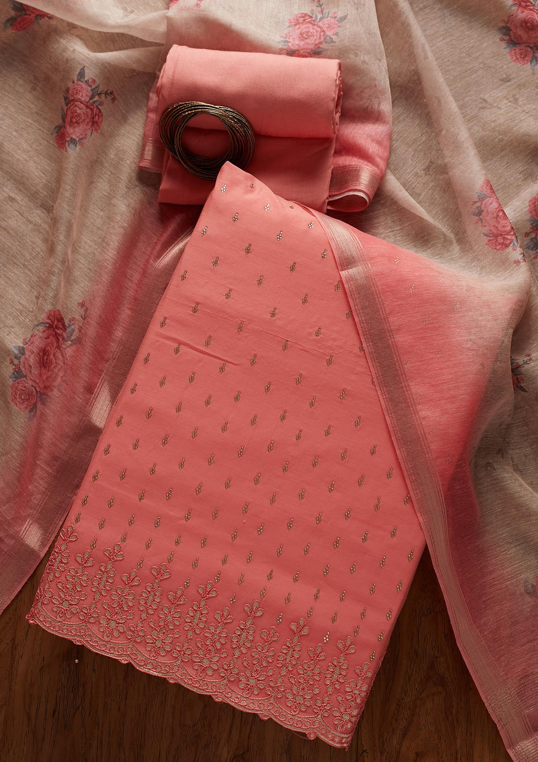 Pink Swarovski Chanderi Designer Unstitched Salwar Suit - koskii