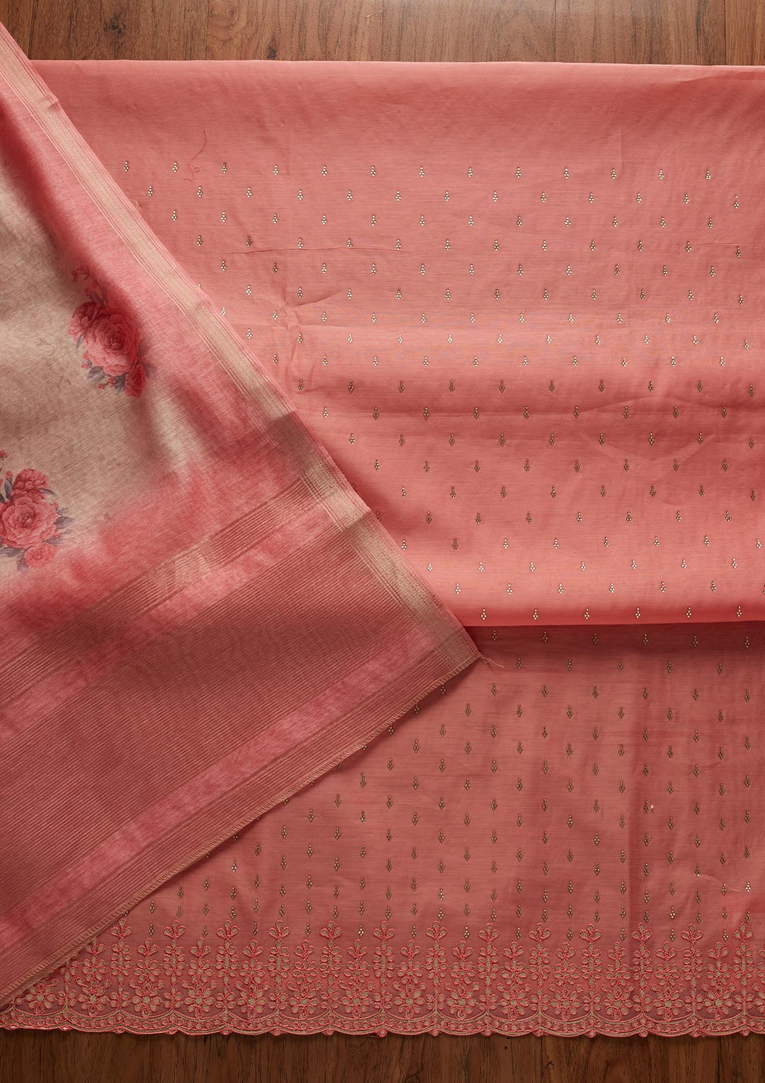 Pink Swarovski Chanderi Designer Unstitched Salwar Suit - koskii