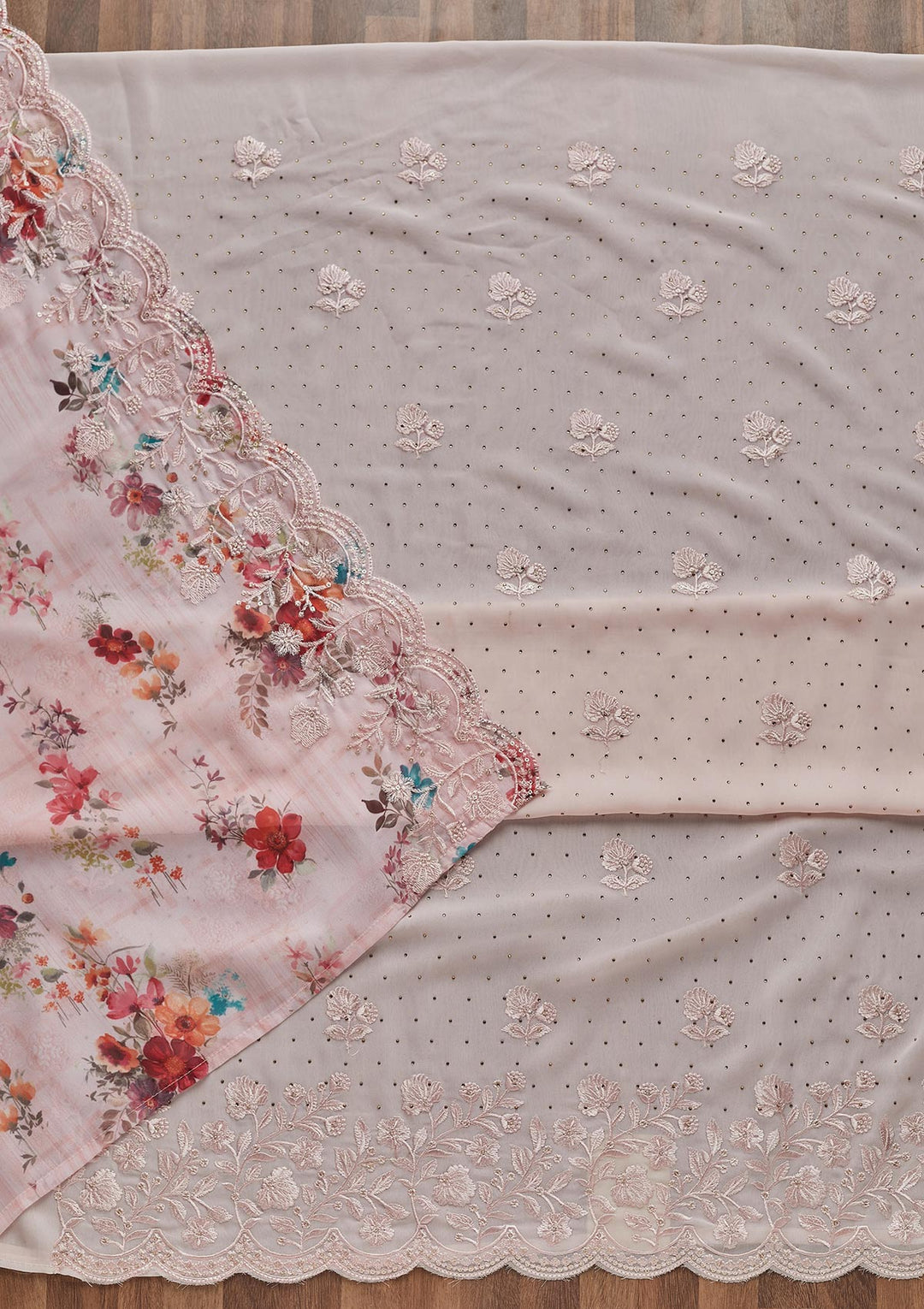 Pink Swarovski Georgette Unstitched Salwar Suit - Koskii