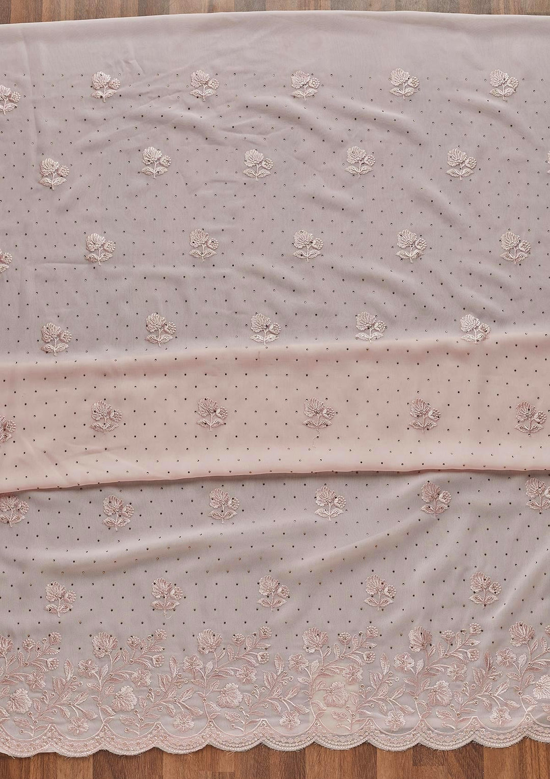 Pink Swarovski Georgette Unstitched Salwar Suit - Koskii