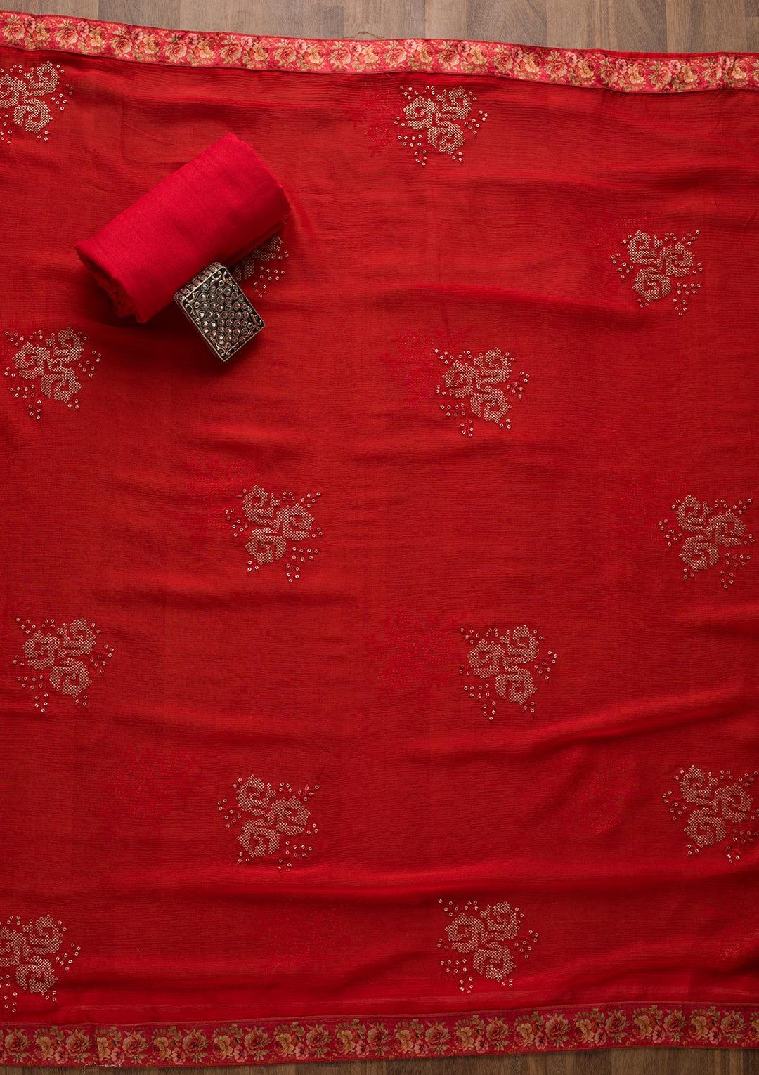 Pink Swarovski Georgette Unstitched Salwar Suit-Koskii