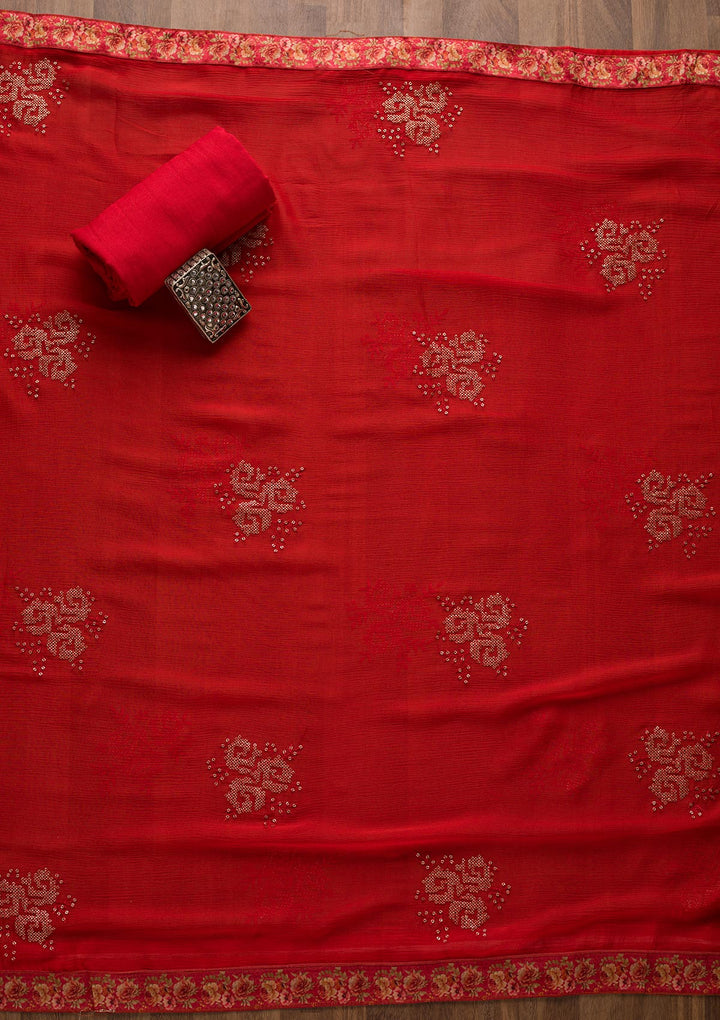 Pink Swarovski Georgette Unstitched Salwar Suit-Koskii