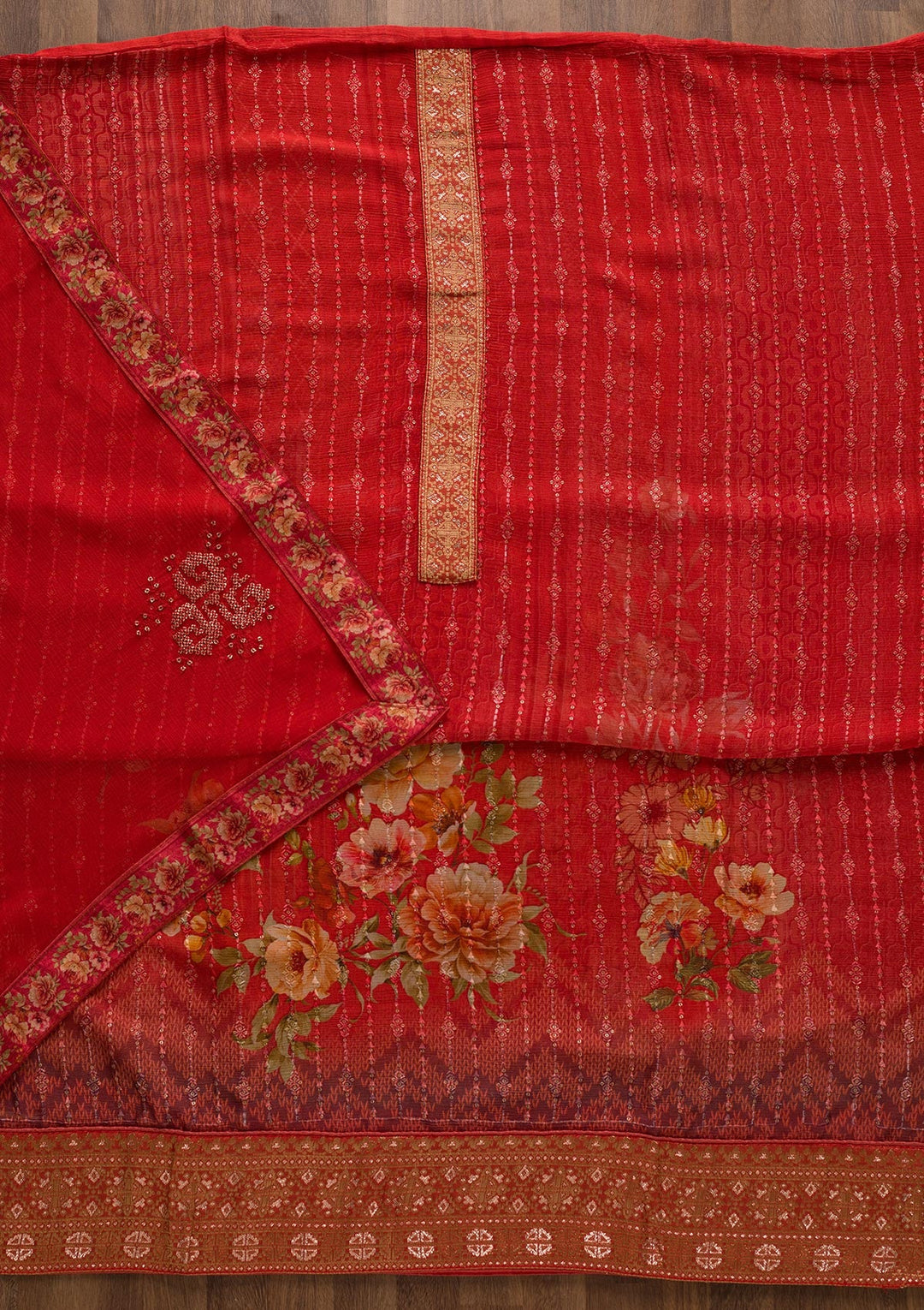Pink Swarovski Georgette Unstitched Salwar Suit-Koskii