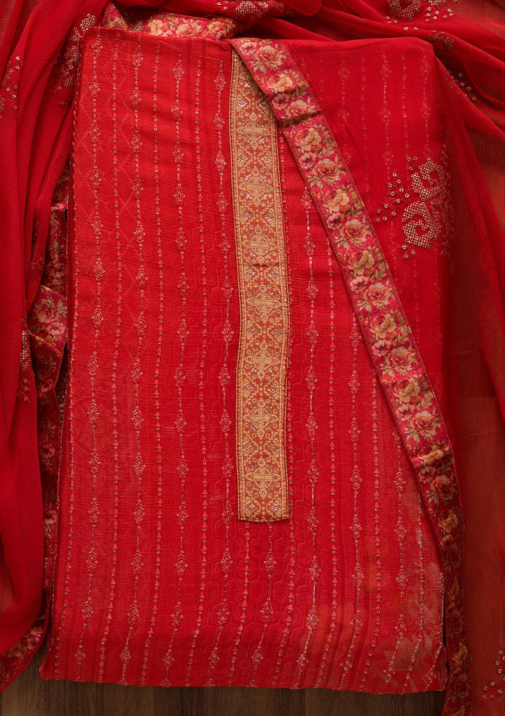 Pink Swarovski Georgette Unstitched Salwar Suit-Koskii