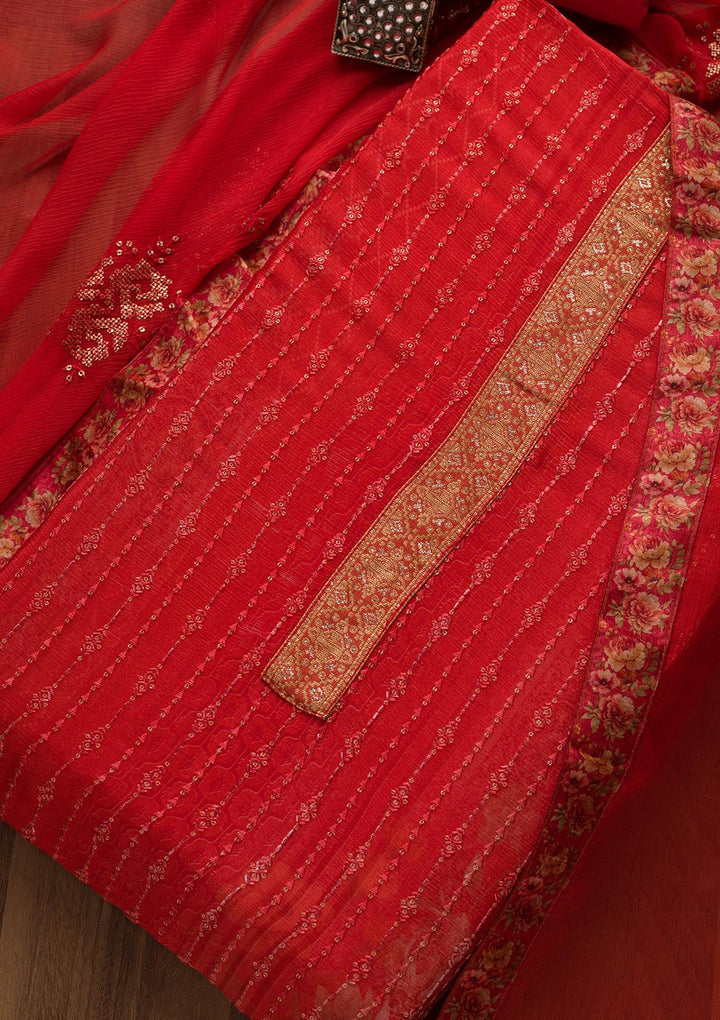 Pink Swarovski Georgette Unstitched Salwar Suit-Koskii