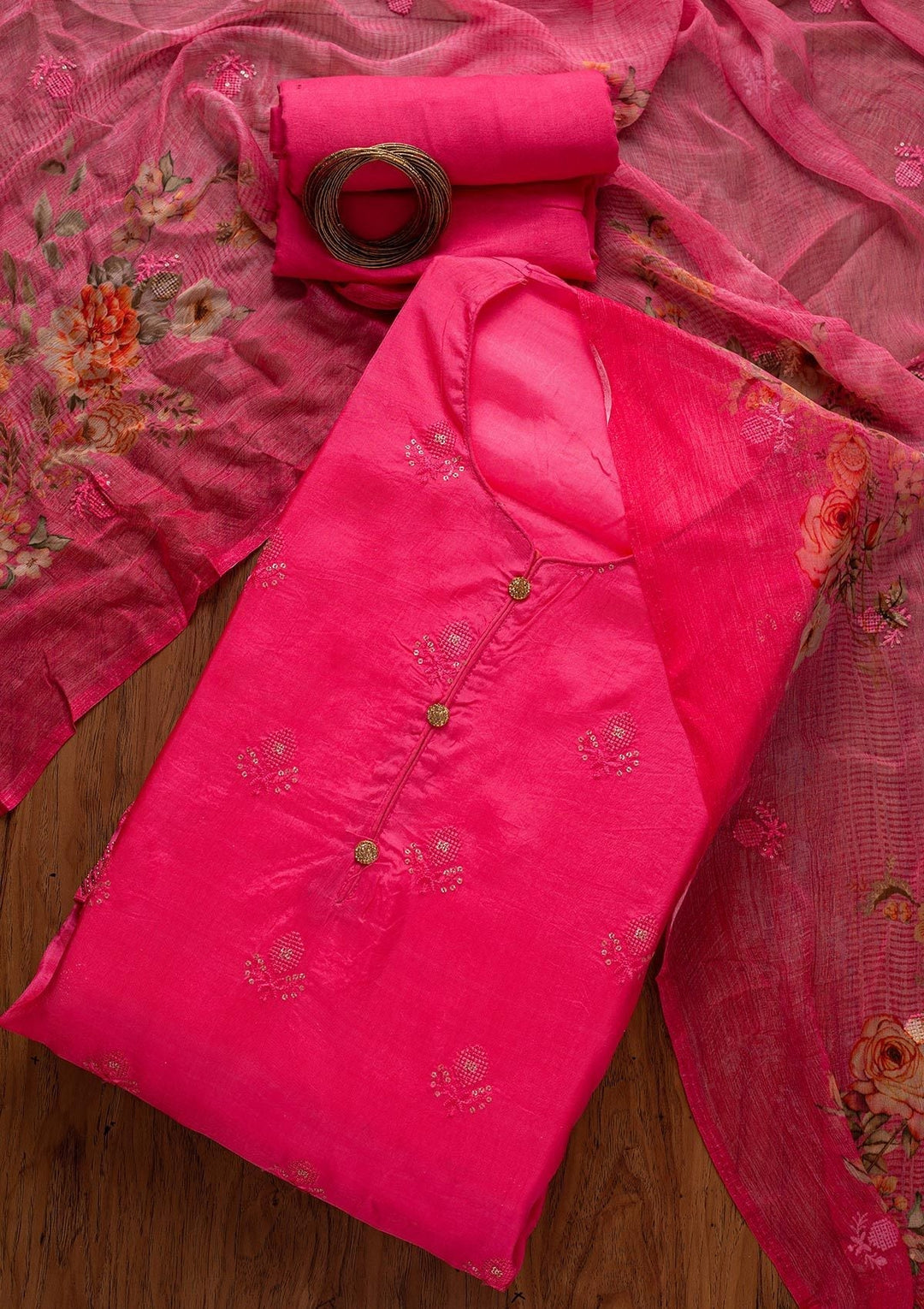 Pink Swarovski Satin Designer Unstitched Salwar Suit - koskii
