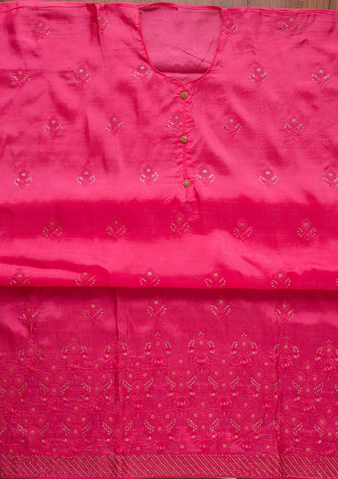 Pink Swarovski Satin Designer Unstitched Salwar Suit - koskii