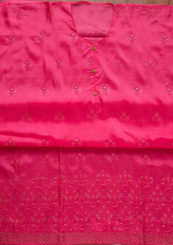 Pink Swarovski Satin Designer Unstitched Salwar Suit - koskii