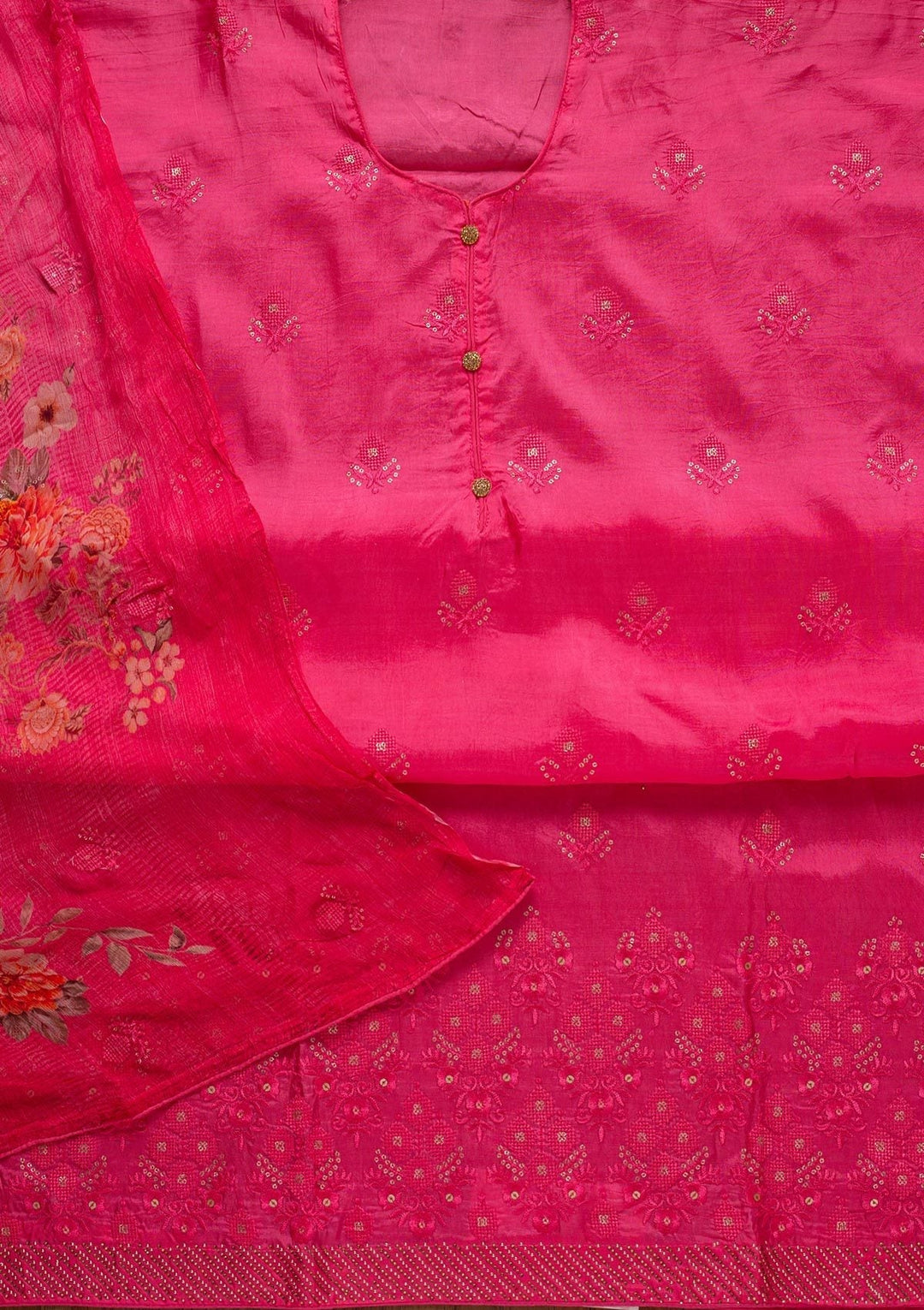 Pink Swarovski Satin Designer Unstitched Salwar Suit - koskii