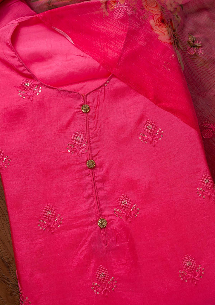 Pink Swarovski Satin Designer Unstitched Salwar Suit - koskii