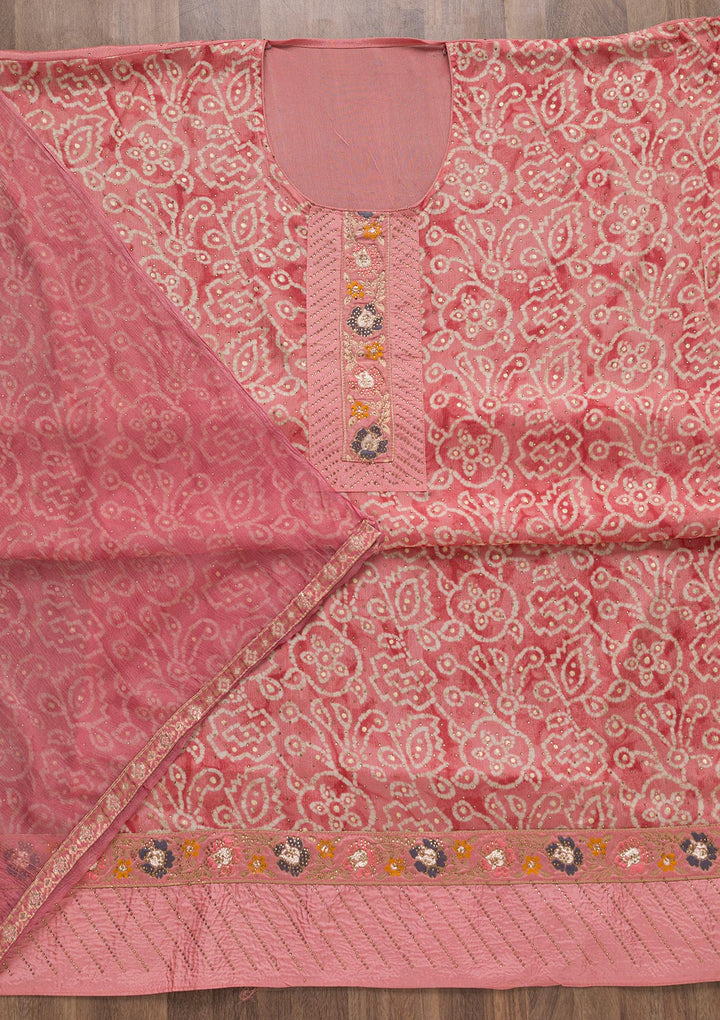 Pink Semi Crepe Swarovski Unstitched Salwar Suit-koskii
