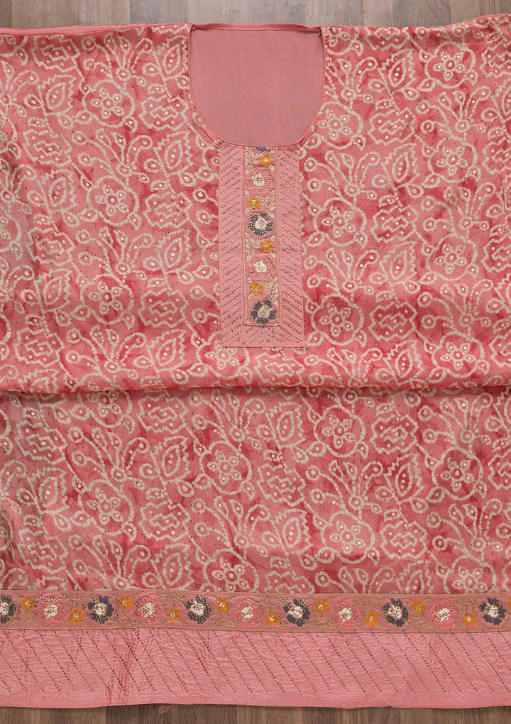 Pink Semi Crepe Swarovski Unstitched Salwar Suit-koskii