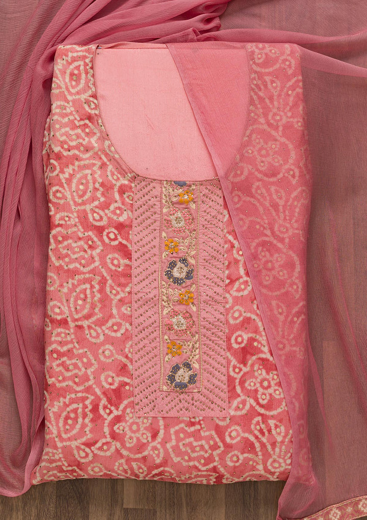 Pink Semi Crepe Swarovski Unstitched Salwar Suit-koskii