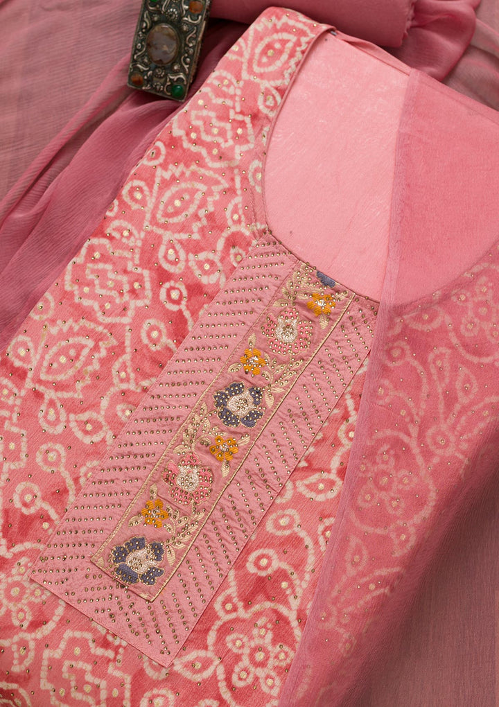 Pink Semi Crepe Swarovski Unstitched Salwar Suit-koskii