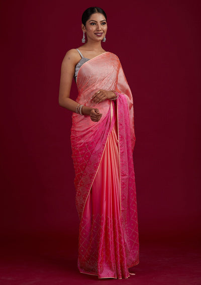 Pink Swarovski Semi Crepe Designer Saree - Koskii