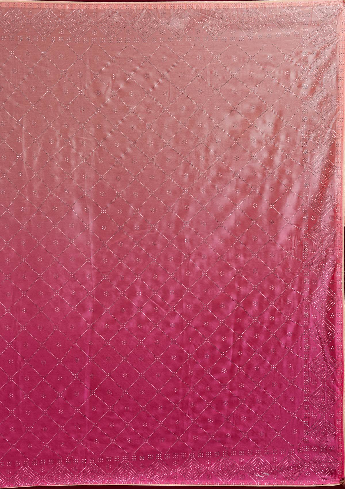 Pink Swarovski Semi Crepe Designer Saree - Koskii