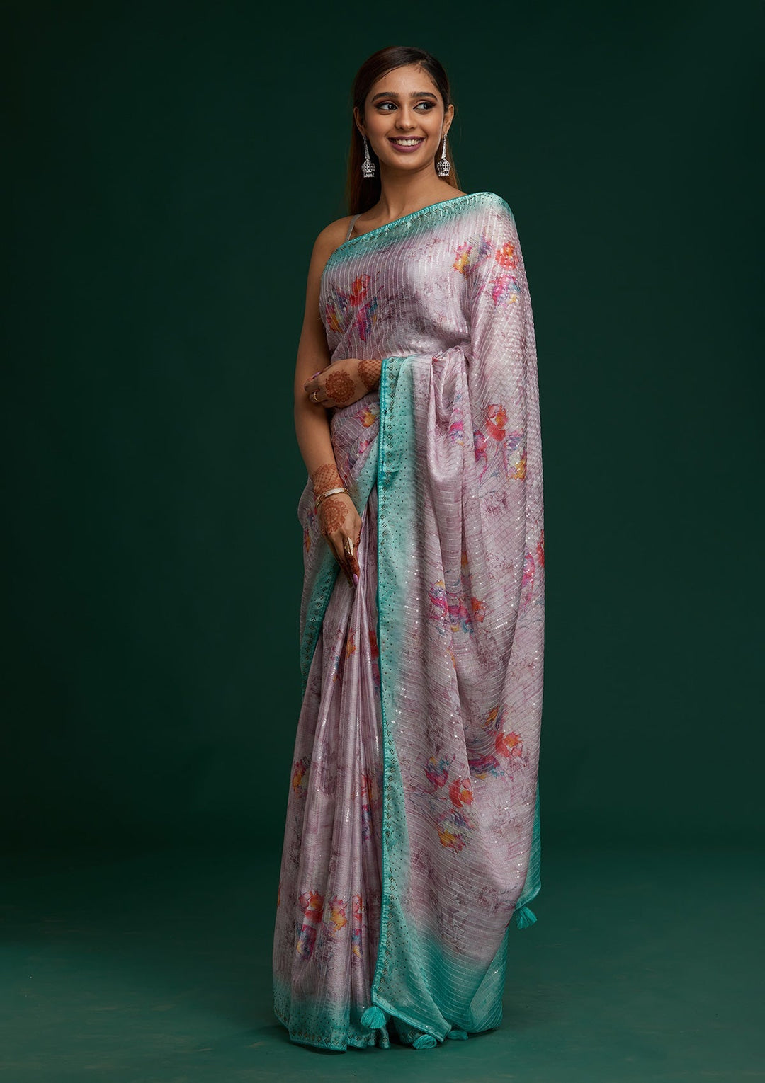 Pink Swarovski Taffeta Silk Saree - Koskii