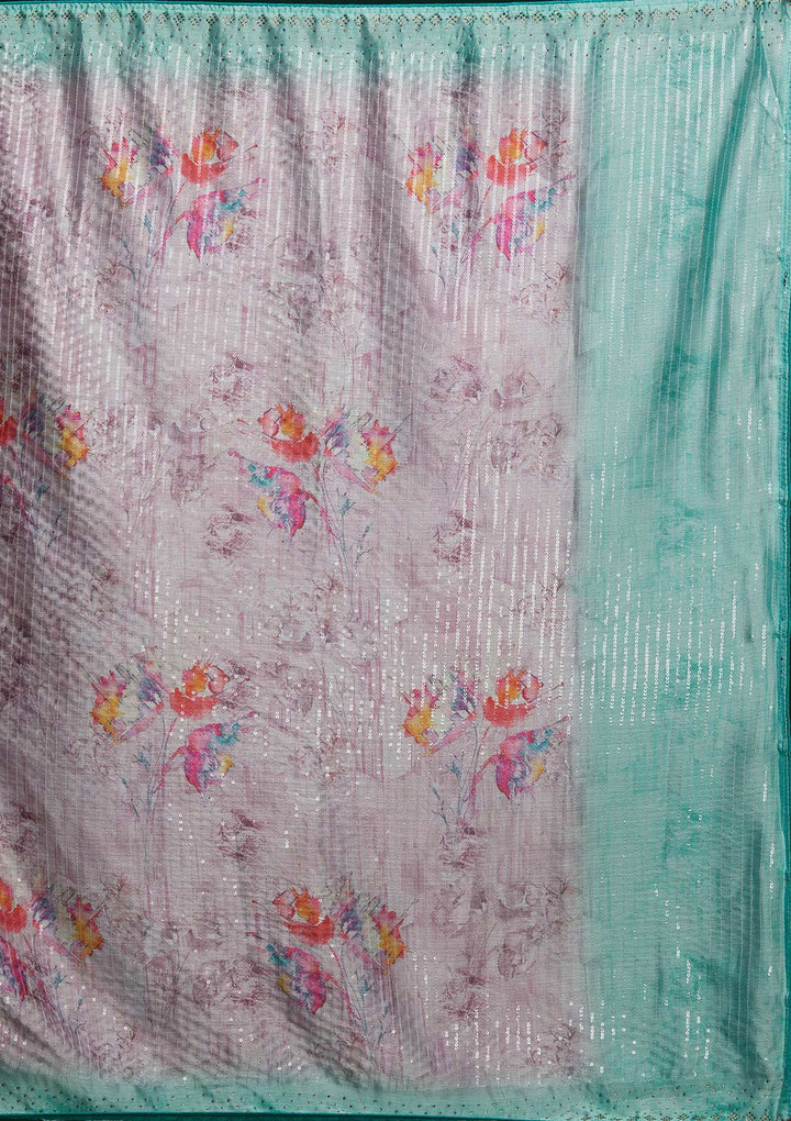 Pink Swarovski Taffeta Silk Saree - Koskii