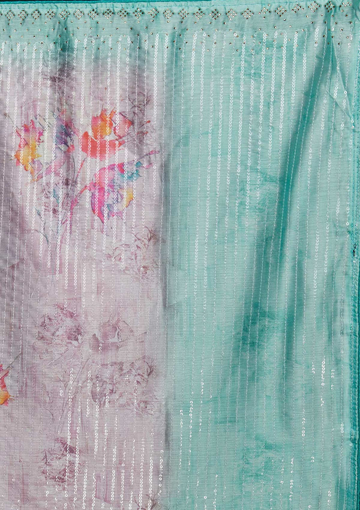 Pink Swarovski Taffeta Silk Saree - Koskii
