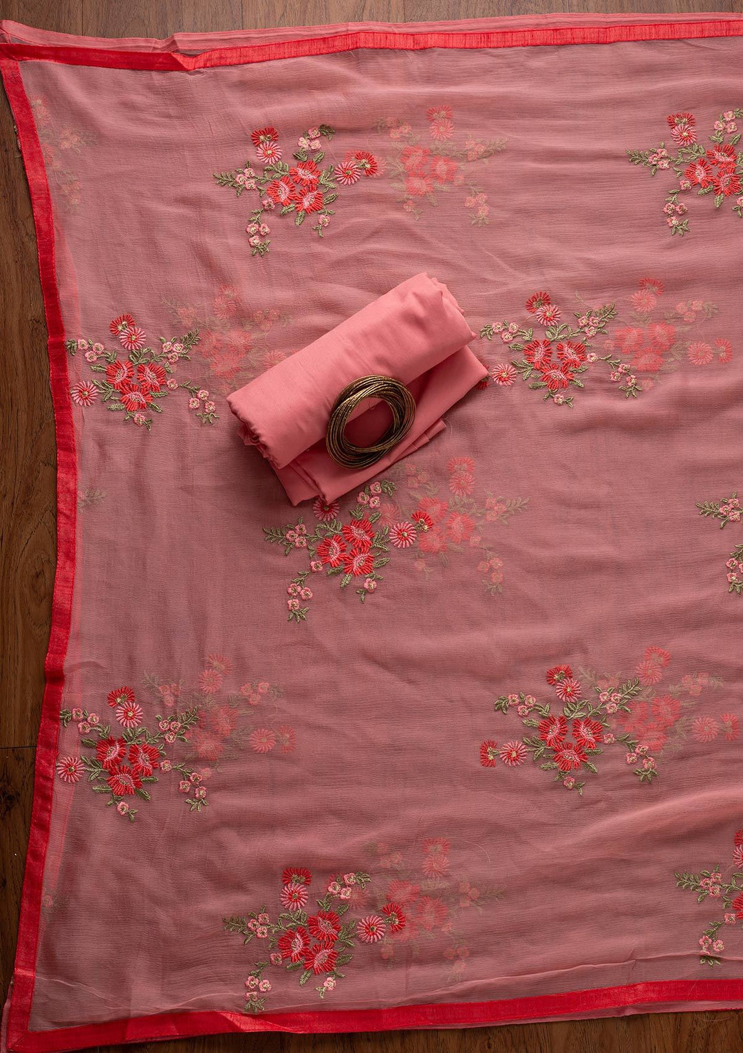 Pink Threadwork Chanderi Designer Unstitched Salwar Suit - koskii