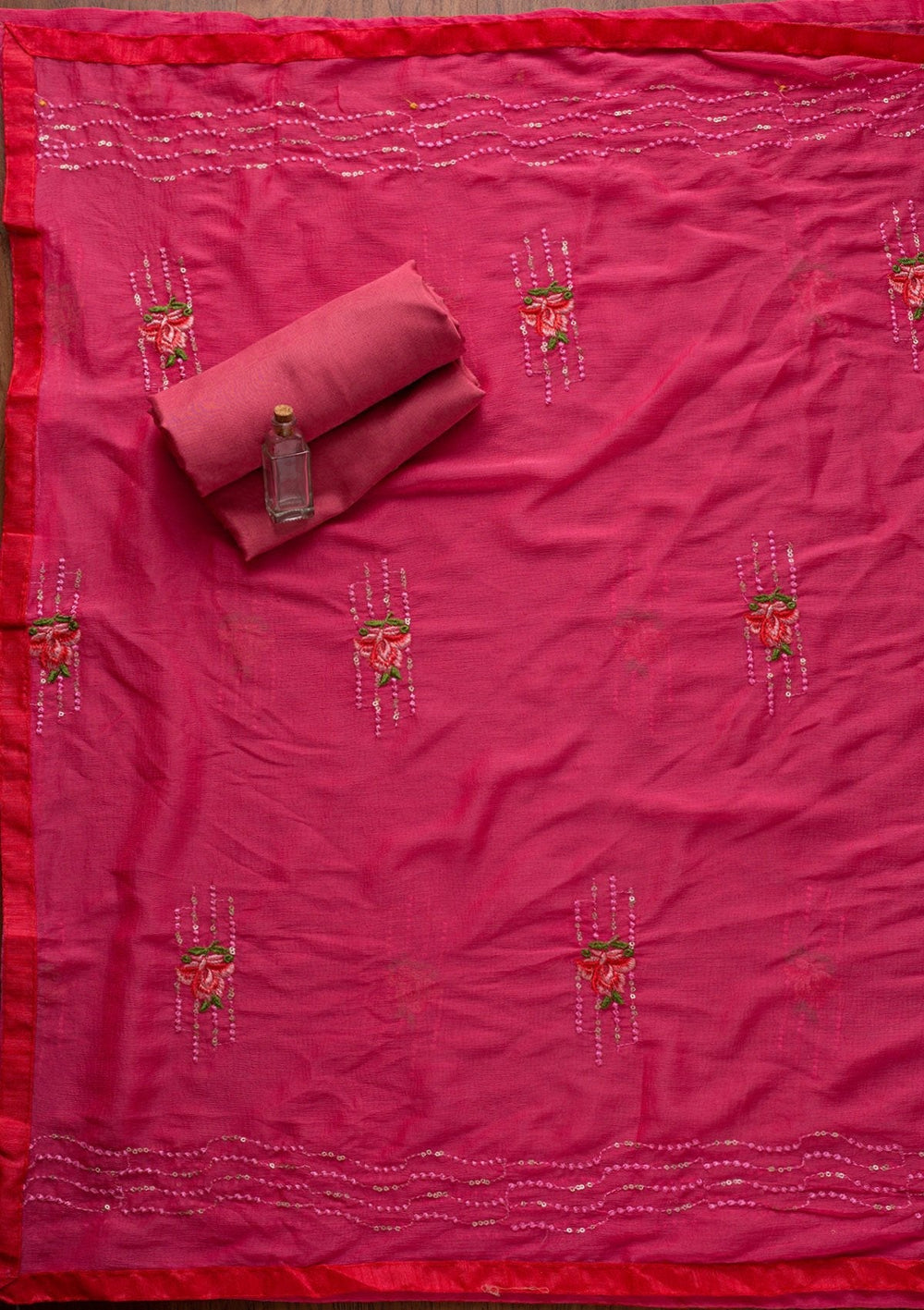 Pink Threadwork Chanderi Designer Semi-Stitched Salwar Suit - koskii