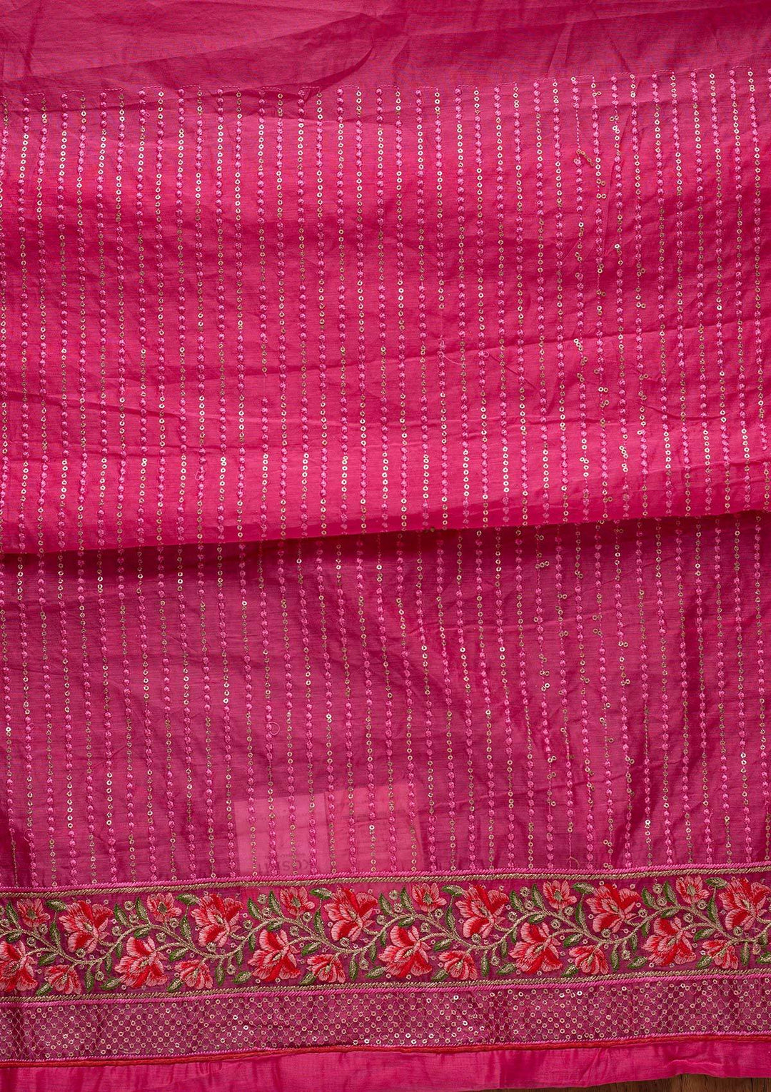 Pink Threadwork Chanderi Designer Semi-Stitched Salwar Suit - koskii