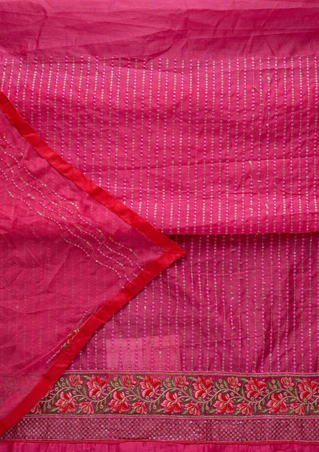 Pink Threadwork Chanderi Designer Semi-Stitched Salwar Suit - koskii
