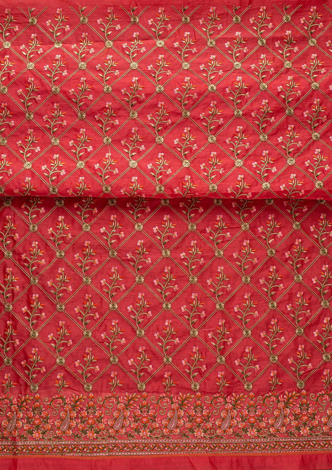 Pink Threadwork Chanderi Designer Semi-Stitched Salwar Suit - koskii