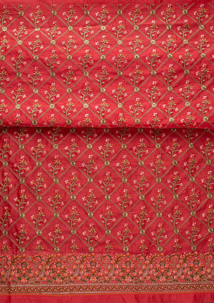 Pink Threadwork Chanderi Designer Semi-Stitched Salwar Suit - koskii