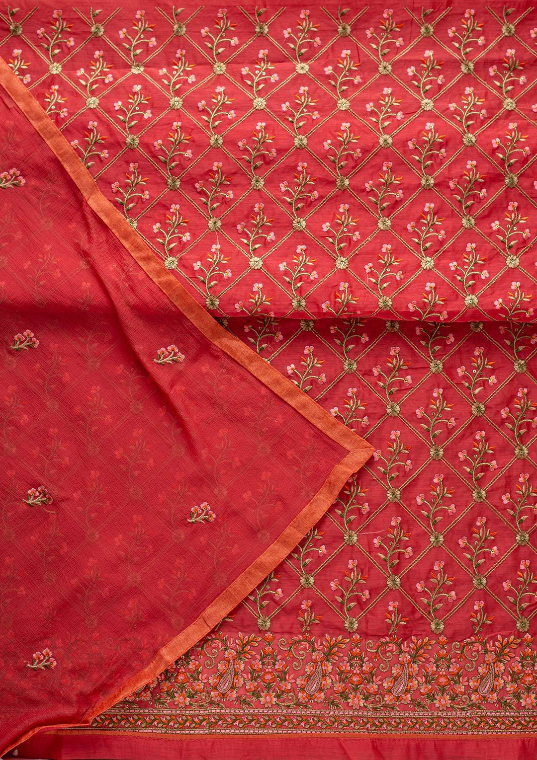 Pink Threadwork Chanderi Designer Semi-Stitched Salwar Suit - koskii