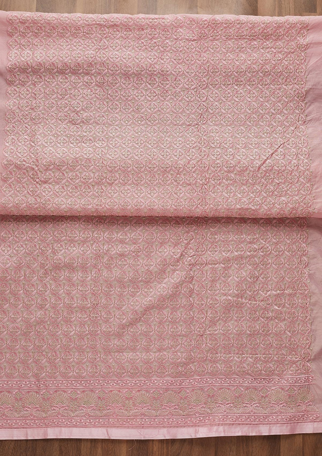 Pink Threadwork Chanderi Unstitched Salwar Suit-Koskii