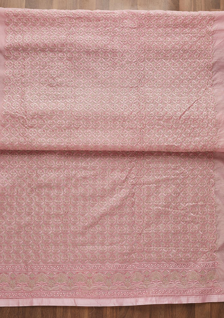 Pink Threadwork Chanderi Unstitched Salwar Suit-Koskii