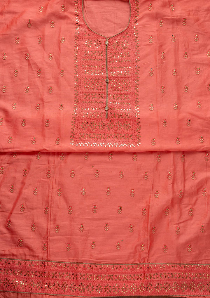 Pink Threadwork Cotton Designer Unstitched Salwar Suit - koskii
