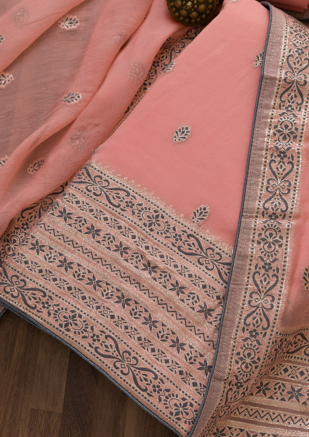 Pink Threadwork Cotton Unstitched Salwar Suit-Koskii