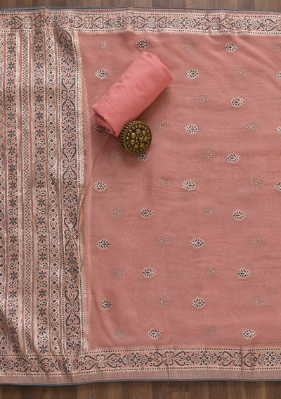Pink Threadwork Cotton Unstitched Salwar Suit-Koskii