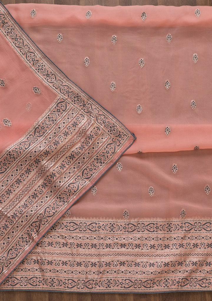 Pink Threadwork Cotton Unstitched Salwar Suit-Koskii