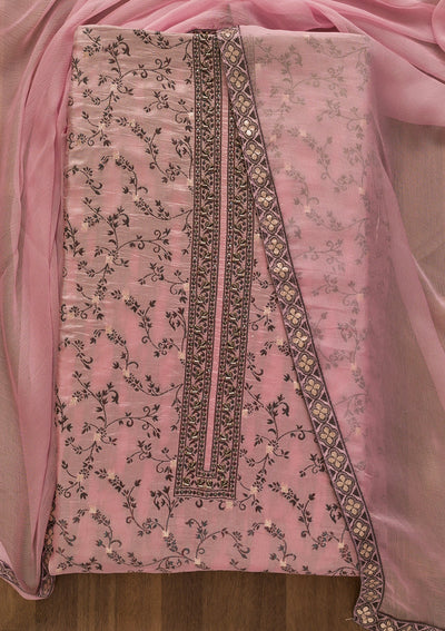 Pink Threadwork Cutdana Unstitched Salwar Kameez-Koskii