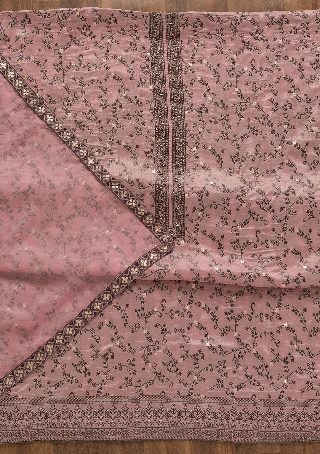 Pink Threadwork Cutdana Unstitched Salwar Kameez-Koskii