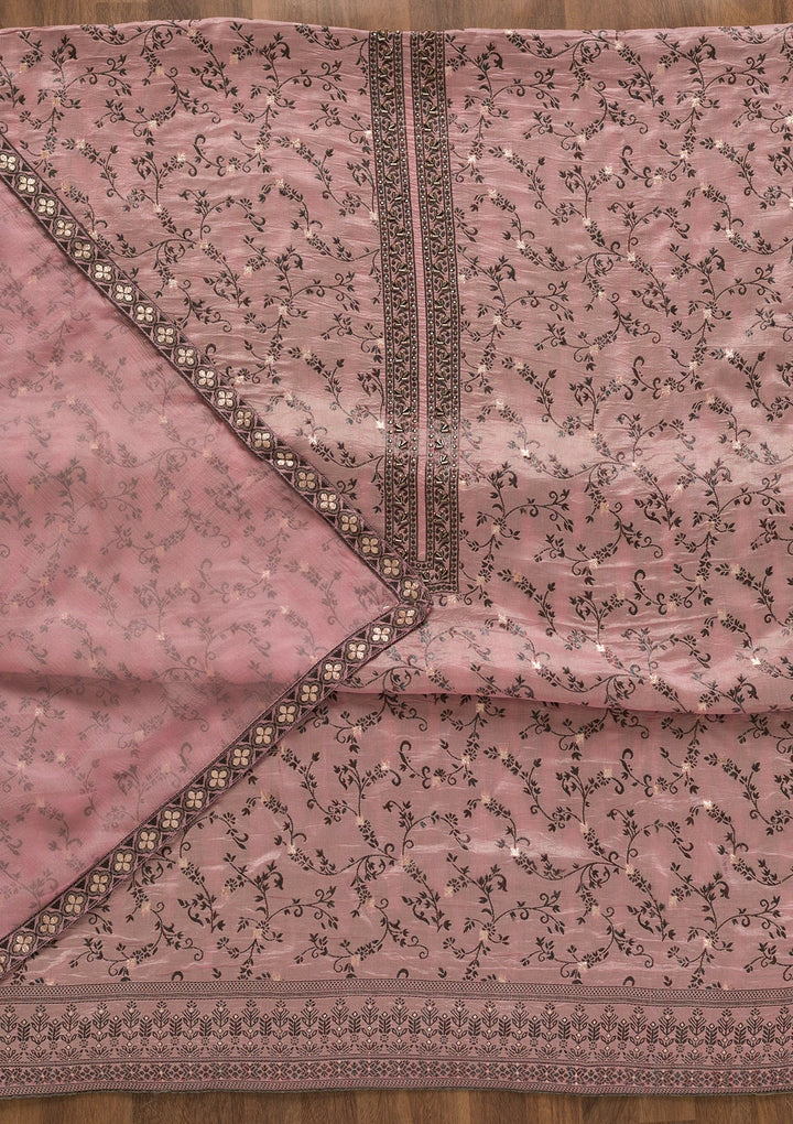 Pink Threadwork Cutdana Unstitched Salwar Kameez-Koskii