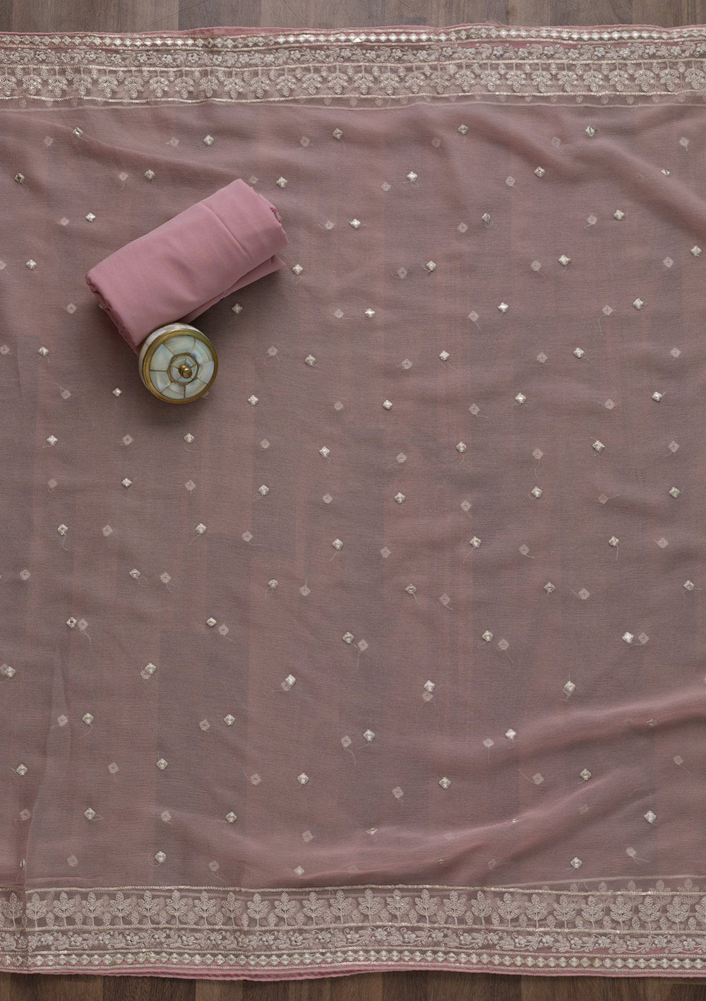 Pink Threadwork Georgette Unstitched Salwar Suit-Koskii
