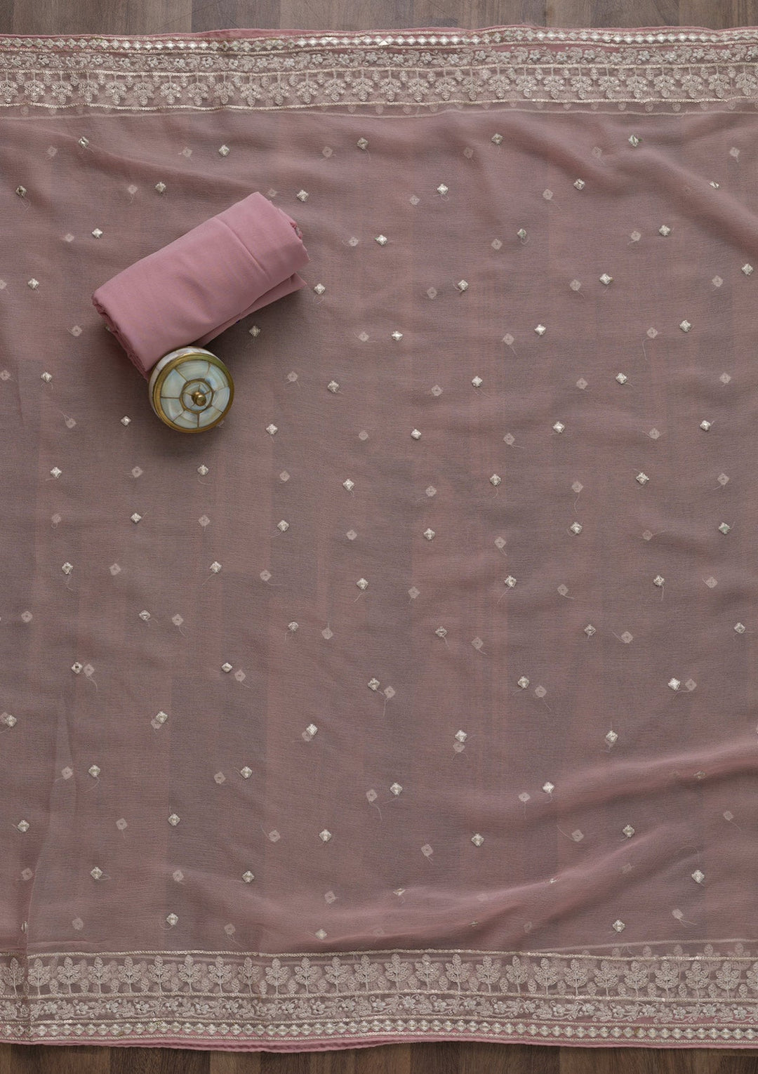 Pink Threadwork Georgette Unstitched Salwar Suit-Koskii
