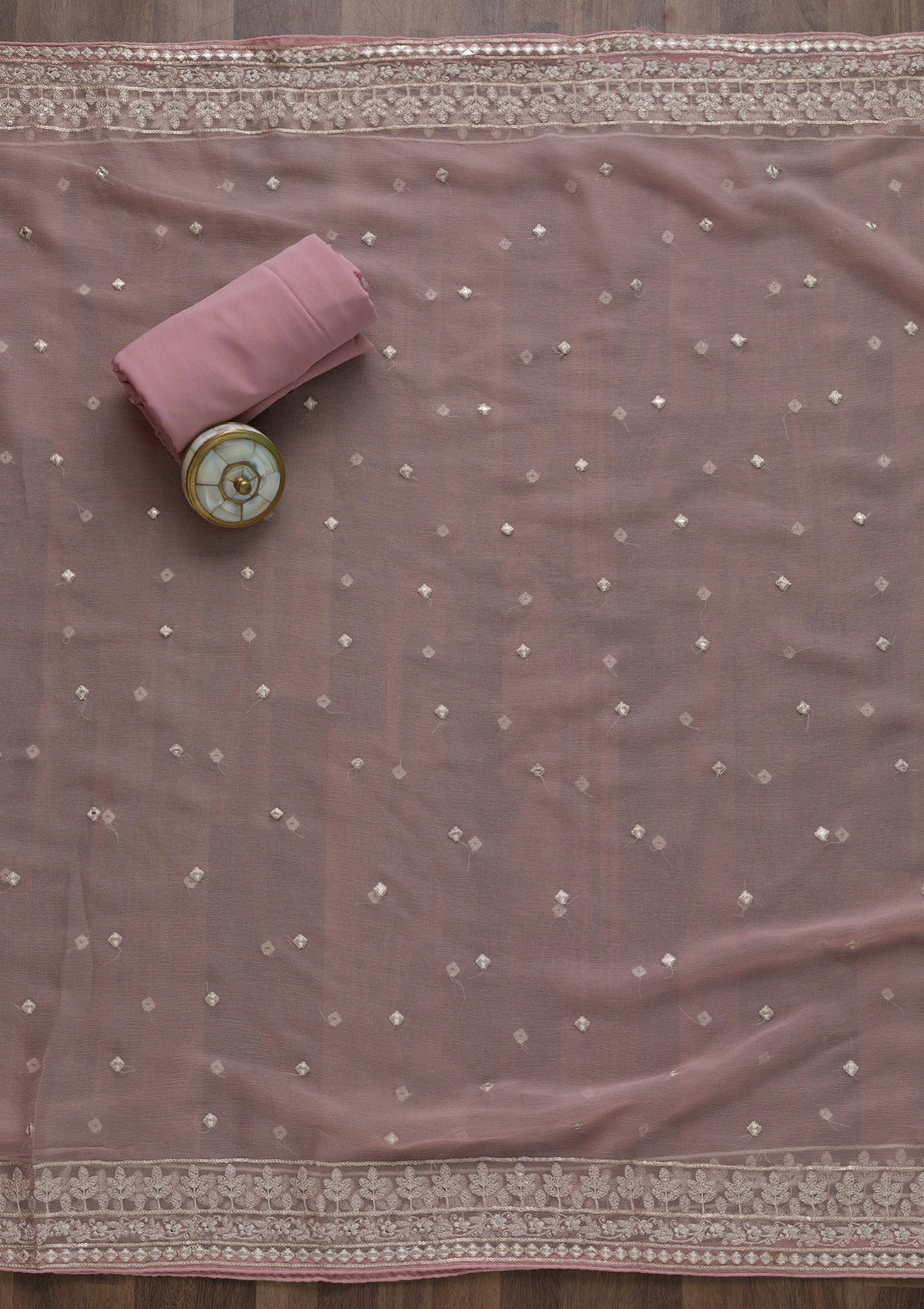 Pink Threadwork Georgette Unstitched Salwar Suit-Koskii