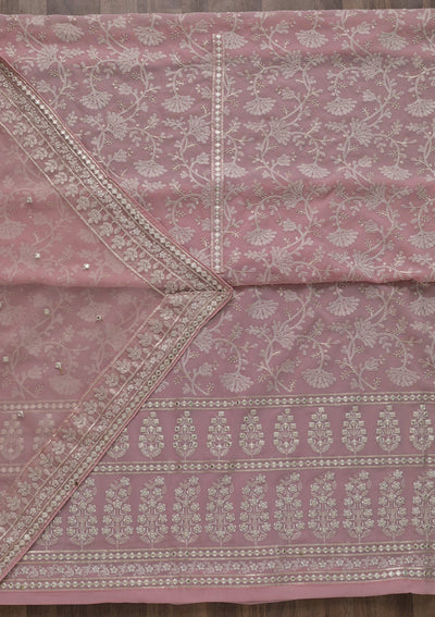 Pink Threadwork Georgette Unstitched Salwar Suit-Koskii