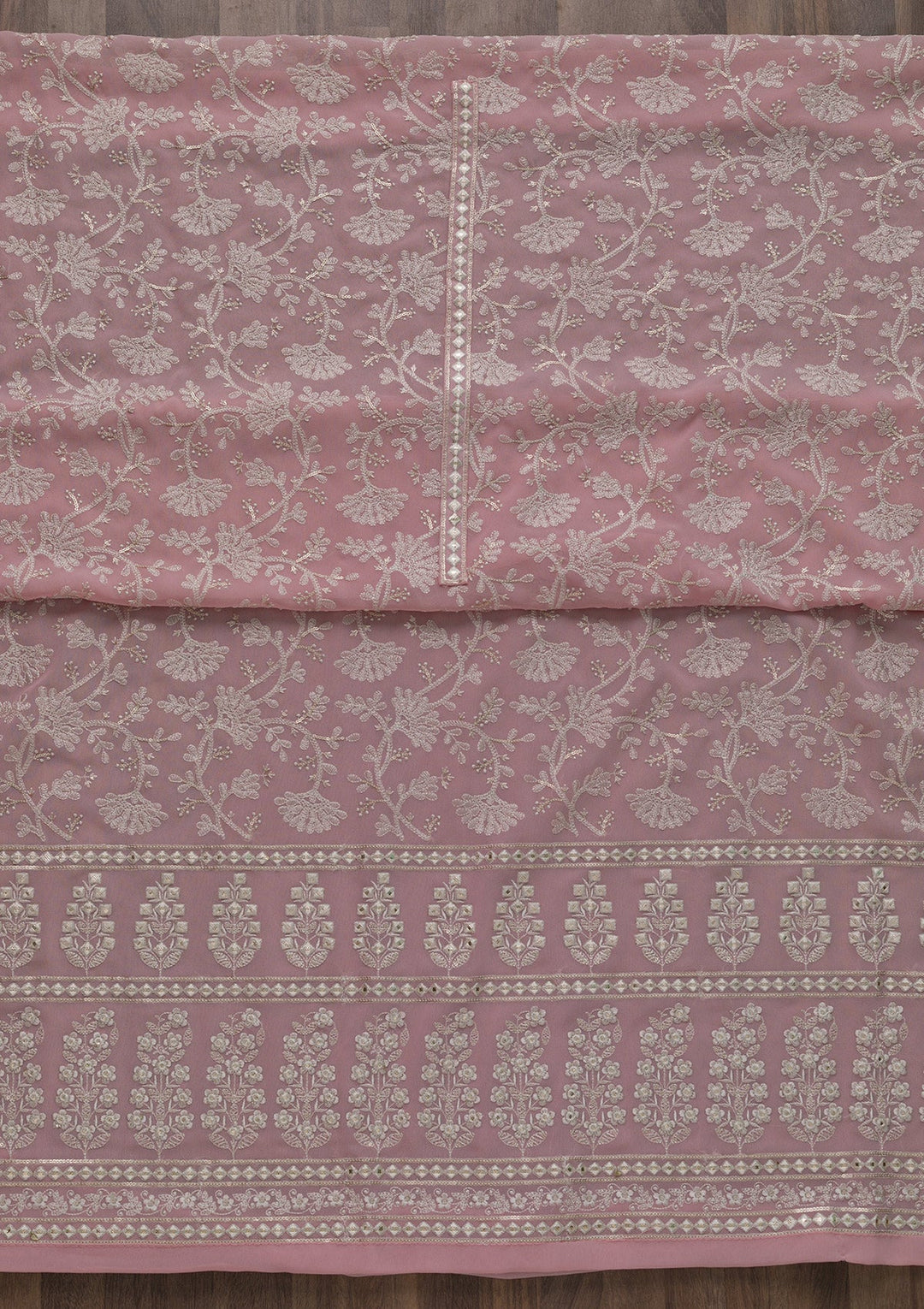 Pink Threadwork Georgette Unstitched Salwar Suit-Koskii